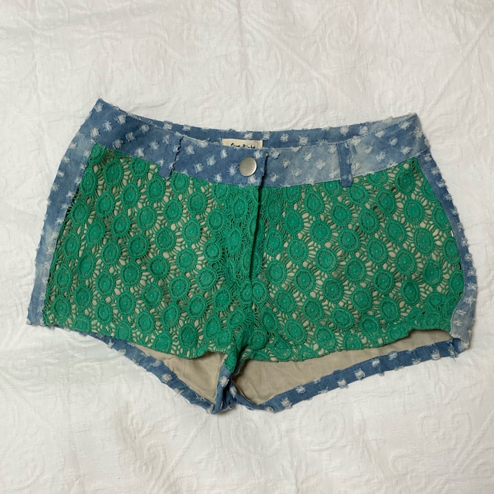 Love Riche Blue and Green Lace Shorts - Size Small